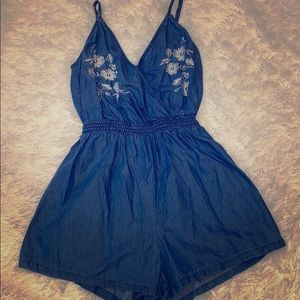 Denim floral romper